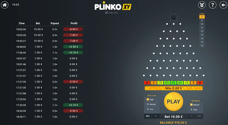 Plinko bet game.